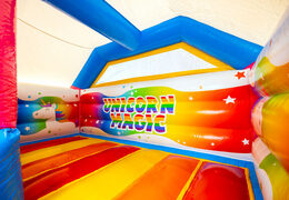 Achetez en ligne le château gonflable couvert Slide Combo Dubbelslide avec le thème Licorne chez JB