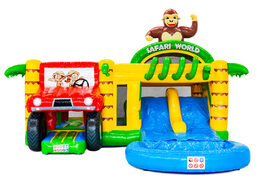 Achetez le château gonflable Multiplay Dubbelslide sur le thème du safari gorille chez JB