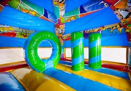 Château gonflable A-frame Super Comic accrocheur, idéal pour les fêtes et événements