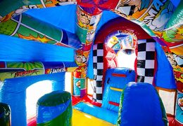 Commandez aujourd'hui le château gonflable A-frame Super Comic en style bande dessinée chez JB Inflatables