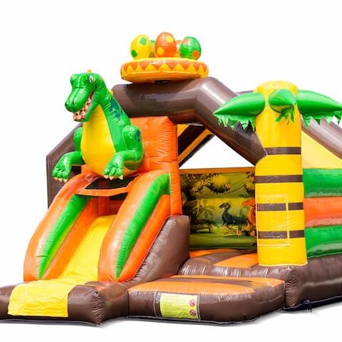 Château gonflable toboggan combo sur le thème des dinosaures à vendre chez JB Gonflables France. Commandez des château gonflables avec toboggan pour enfants