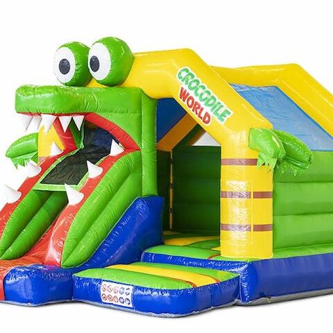 Videur gonflable sur le thème du crocodile avec toboggan à vendre pour les enfants