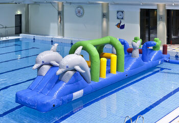 Cool piscine sur le thème des dauphins avec des objets d'obstacles difficiles pour petits et grands. Commandez des jeux de piscine gonflables maintenant en ligne chez JB Gonflables France