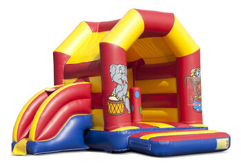 Château gonflable midi multifun avec toit pour enfants à vendre sur le thème du cirque. Disponible en ligne chez JB Gonflables France