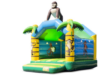 Achetez un château gonflable standard de la jungle dans des couleurs vives avec un grand objet 3D de gorille sur le dessus pour les enfants. Achetez des châteaux gonflables en ligne chez JB Gonflables France