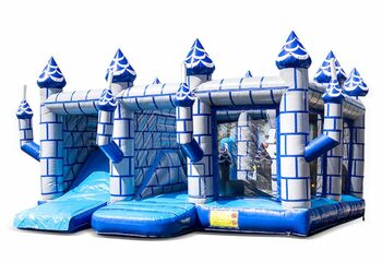 Achetez un super châteaux gonflables multijoueur ouvert bleu blanc avec toboggan dans un château d'intérieur à thème pour enfants. Commandez des château gonflable géant en ligne chez JB Gonflables France
