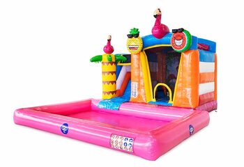 Achetez un mini château gonflable splash bounce sur le thème des flamants roses avec ou sans baignoire. Commandez des châteaux gonflables en ligne chez JB Gonflables France