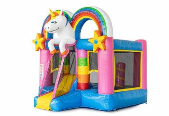 Mini château gonflable sur le thème de la licorne avec toboggan disponible à l'achat pour les enfants chez JB Inflatables. Commandez des petit château gonflable avec toboggan en ligne chez JB Gonflables France