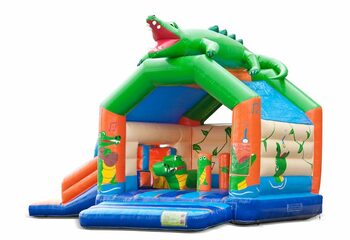 Achetez une château gonflable gonflable d'intérieur multiplay multifun avec toboggan sur le thème du crocodile pour les enfants. Commandez des châteaux gonflables en ligne chez JB Gonflables France