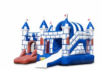 Acheter châteaux gonflables multiplay d'intérieur à thème bleu et blanc avec toboggan pour enfants. Commandez des toboggan châteaux gonflables en ligne chez JB Gonflables France