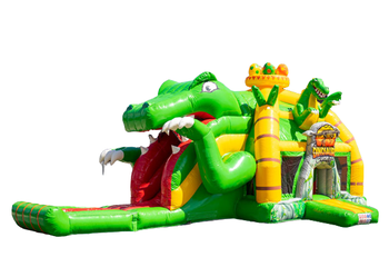 Acheter coussin d'air gonflable multiplay avec toboggan thème dino vert jaune