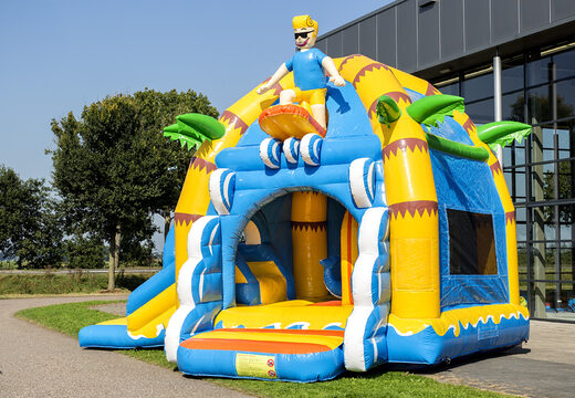 Commandez un château gonflable d'intérieur multifonctionnel super gonflable avec toboggan sur le thème de la plage pour les enfants. Achetez des châteaux gonflables en ligne chez JB Gonflables France