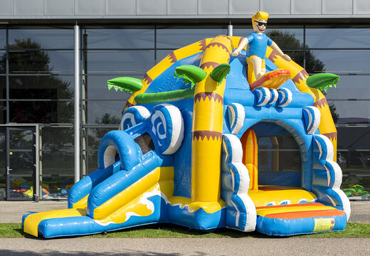 Achetez un château gonflable couvert multifun avec toboggan sur le thème de la plage pour les enfants. Commandez des châteaux gonflables en ligne chez JB Gonflables France