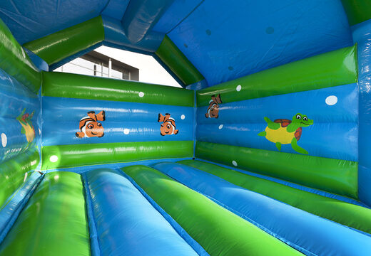 Achetez des château gonflable standard avec un objet tortue 3D sur le dessus pour les enfants. Commandez des châteaux gonflables en ligne chez JB Gonflables France