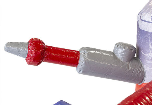 Château gonflable géant des pompiers avec un toboggan au milieu et des objets 3D pour les enfants. Commandez des château gonflable XXL en ligne chez JB Gonflables France