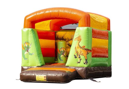 Petit château gonflable vert orange pour enfant à vendre sur le thème des dinosaures. Châteaux gonflables disponibles chez JB Gonflables France en ligne