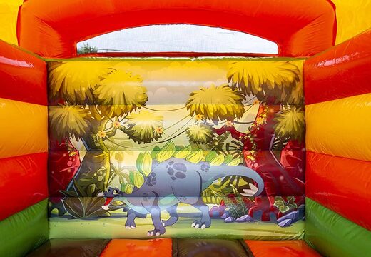 Petit château gonflable à acheter sur le thème des dinos colorés. Châteaux gonflables disponibles chez JB Gonflables France en ligne