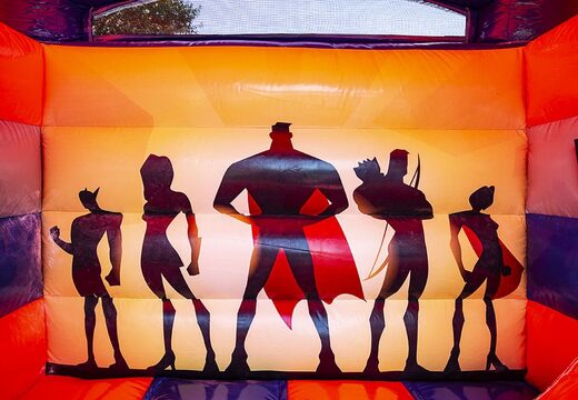 Petit château gonflable d'intérieur multifun à vendre à thème super-héros pour enfants. Les châteaux gonflables sont disponibles en ligne chez JB Gonflables France