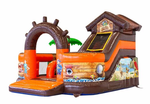 Géant château gonflable multijoueur ouvert avec toboggan à vendre sur le thème des pirates funcity pour les enfants. Commandez des château gonflable XXL en ligne chez JB Gonflables France
