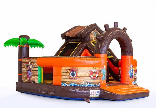 Achetez un château gonflable géant multijoueur ouvert avec toboggan sur le thème des pirates pour les enfants Commandez des château gonflable XXL en ligne chez JB Gonflables France