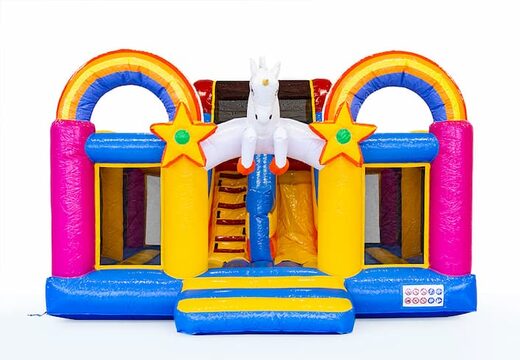 Achetez un château gonflable XXL Boss slidebox sur le thème de la Licorne avec un toboggan pour enfants. Commandez des château gonflable géant en ligne chez JB Gonflables France