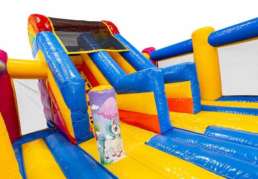 Achetez un château gonflable géant slidebox sur le thème de la licorne avec un toboggan pour les enfants. Achetez des château gonflable XXL en ligne chez JB Gonflables France
