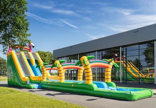 Acheter Drop & Slide Jungle château gonflable avec double toboggan pour enfants. Commandez des châteaux gonflables gonflables en ligne chez JB Gonflables France