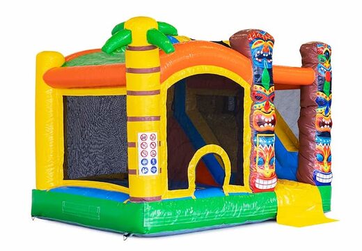 Opblaasbaar Jumpy Happy Splash springkussen met bad kopen in thema tropisch Hawai voor kids bij JB Inflatables