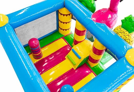 Achetez un mini château gonflable sur le thème des flamants roses avec toboggan pour enfants. Commandez des petit château gonflable avec toboggan en ligne chez JB Gonflables France