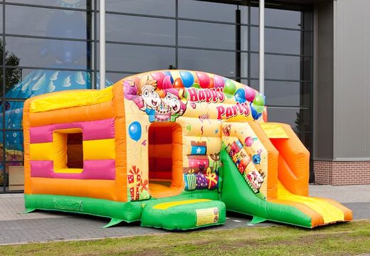 Commandez un château gonflable d'intérieur maxi multifun gonflable sur le thème de la fête avec toboggan pour les enfants. Achetez des châteaux gonflables en ligne chez JB Gonflables France
