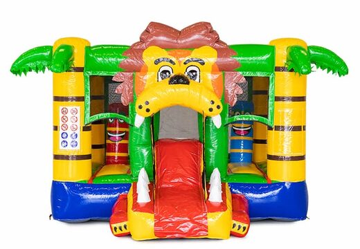 Mini château gonflable sur le thème du lion avec toboggan à vendre pour les enfants. Commandez des mini château gonflable en ligne chez JB Gonflables France