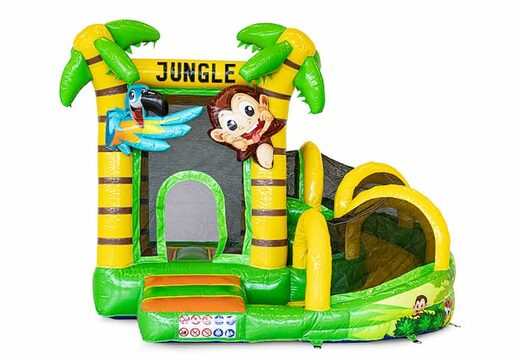 Mini château gonflable multijoueur sur le thème de la jungle pour les enfants. Commandez des petit château gonflable avec toboggan en ligne chez JB Gonflables France