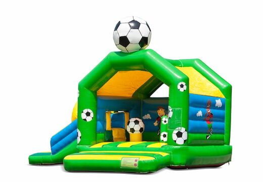 Achetez un château gonflable d'intérieur multiplay multifun avec toboggan sur le thème du football pour les enfants. Commandez des châteaux gonflables en ligne chez JJB Gonflables France