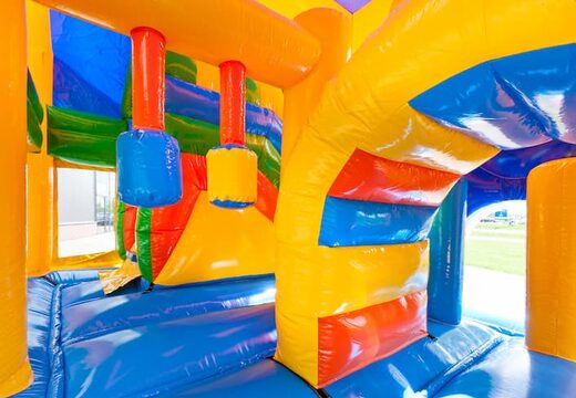 Châteaux gonflables multiplay moyen sur le thème du clown avec toboggan et piliers sur la surface de saut, acheter pour les enfants. Commandez des toboggan châteaux gonflables en ligne chez JB Gonflables France