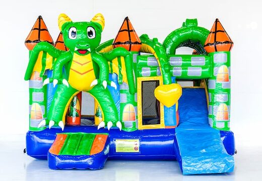 Châteaux gonflables multiplay moyen sur le thème du dragon avec toboggan pour enfants. Commandez des toboggan châteaux gonflables en ligne chez JB Gonflables France