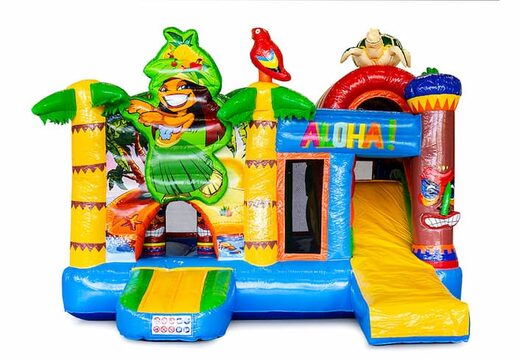 Châteaux gonflables multiplay de taille moyenne sur le thème d'Hawaï pour les enfants. Commandez des toboggan châteaux gonflables en ligne chez JB Gonflables France
