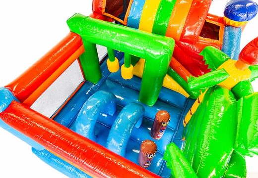 Achetez un châteaux gonflables multiplay moyen sur le thème d'Hawaï avec toboggan pour enfants. Commandez des toboggan châteaux gonflables en ligne chez JB Gonflables France