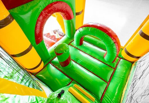 Commandez un château sur le thème du monde de la jungle avec un toboggan pour enfants. Achetez des mini château gonflable en ligne chez JB Gonflables France
