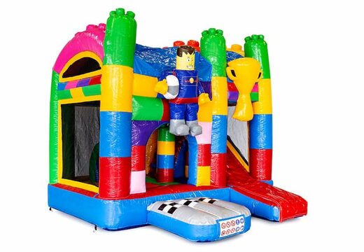 Mini château gonflable multijoueur dans le thème Lego pour les enfants. Commandez des petit château gonflable avec toboggan en ligne chez JB Gonflables France