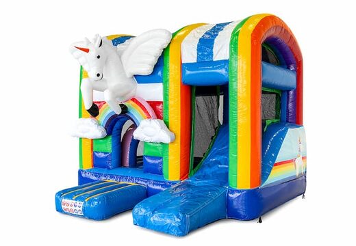 Achetez un petit château gonflable multijeux d'intérieur dans le thème licorne avec toboggan pour enfant. Commandez des mini château gonflable en ligne chez JB Gonflables France
