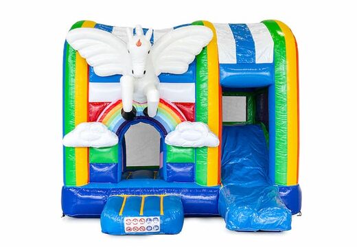 Commandez le château gonflable multijoueur de licorne pour les enfants. Achetez des petit château gonflable avec toboggan en ligne chez JB Gonflables France