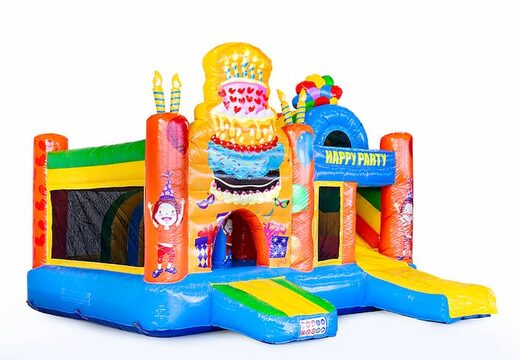 Château gonflable multiplay moyen sur le thème de la fête pour les enfants. Commandez des toboggan châteaux gonflables en ligne chez JB Gonflables France