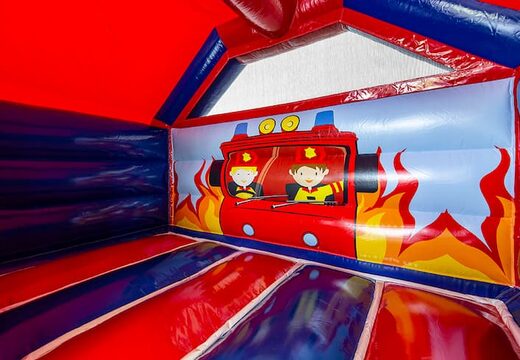 Commandez un château gonflable toboggan combo sur le thème des pompiers pour les enfants. Achetez des château gonflables avec toboggan chez JB Gonflables France