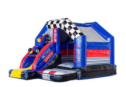 Achetez un petit château gonflable toboggan combo à thème formule 1 pour les enfants. Commandez des château gonflable avec toboggan chez JB Gonflables France