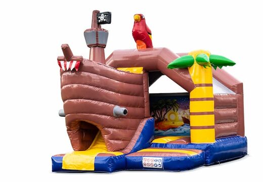 Château gonflable combo toboggan sur le thème des pirates en vente chez JB Gonflables France. Commandez des château gonflable avec toboggan pour enfants