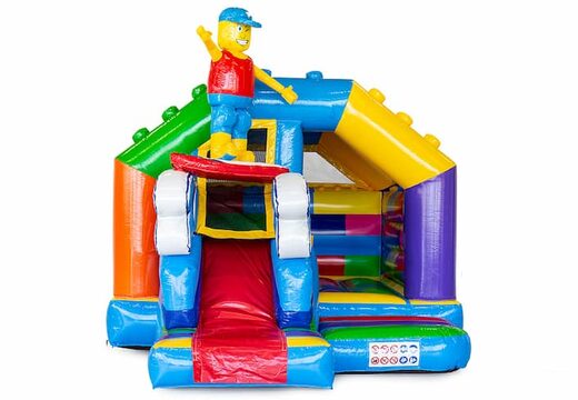 Commandez un château gonflable combo toboggan pour les enfants dans le thème des superblocs. Château gonflable avec toboggan à vendre chez JB Gonflables France