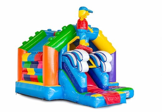 Château gonflable combo toboggan sur le thème Lego pour enfants à vendre. Commandez maintenant des château gonflable avec toboggan chez JB Gonflables France