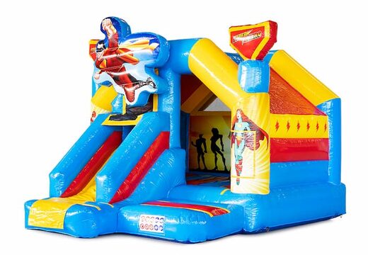 Achetez un petit château gonflable avec toboggan multijeux d'intérieur sur le thème des super-héros pour les enfants. Commandez maintenant des château gonflable toboggan combo chez JB Gonflables France