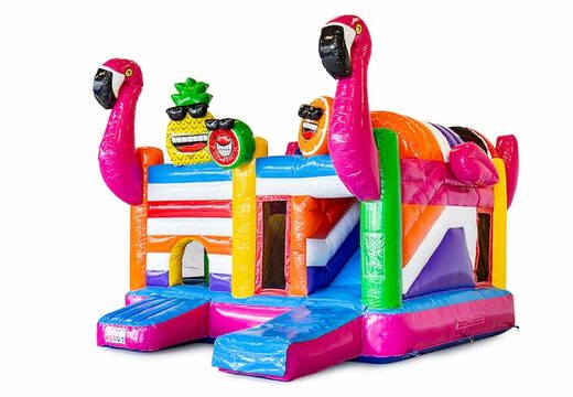Achetez châteaux gonflables multiplay ouvert sur le thème flamant rose avec toboggan pour enfants. Commandez des toboggan châteaux gonflables en ligne chez JB Gonflables France