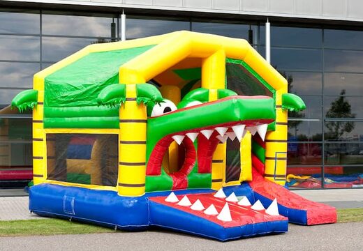 Châteaux gonflables multiplay avec toboggan thème crocodile pour enfants. Achetez des toboggan châteaux gonflables en ligne chez JB Gonflables France